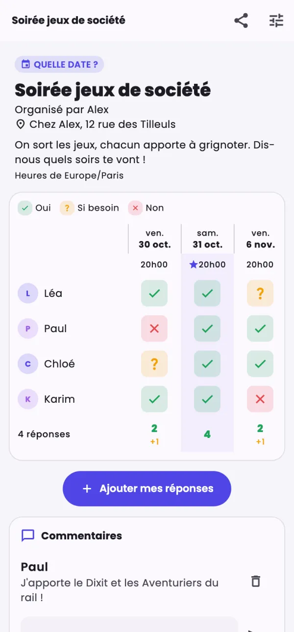 Un sondage : quatre prénoms, quatre soirées, la meilleure étoilée